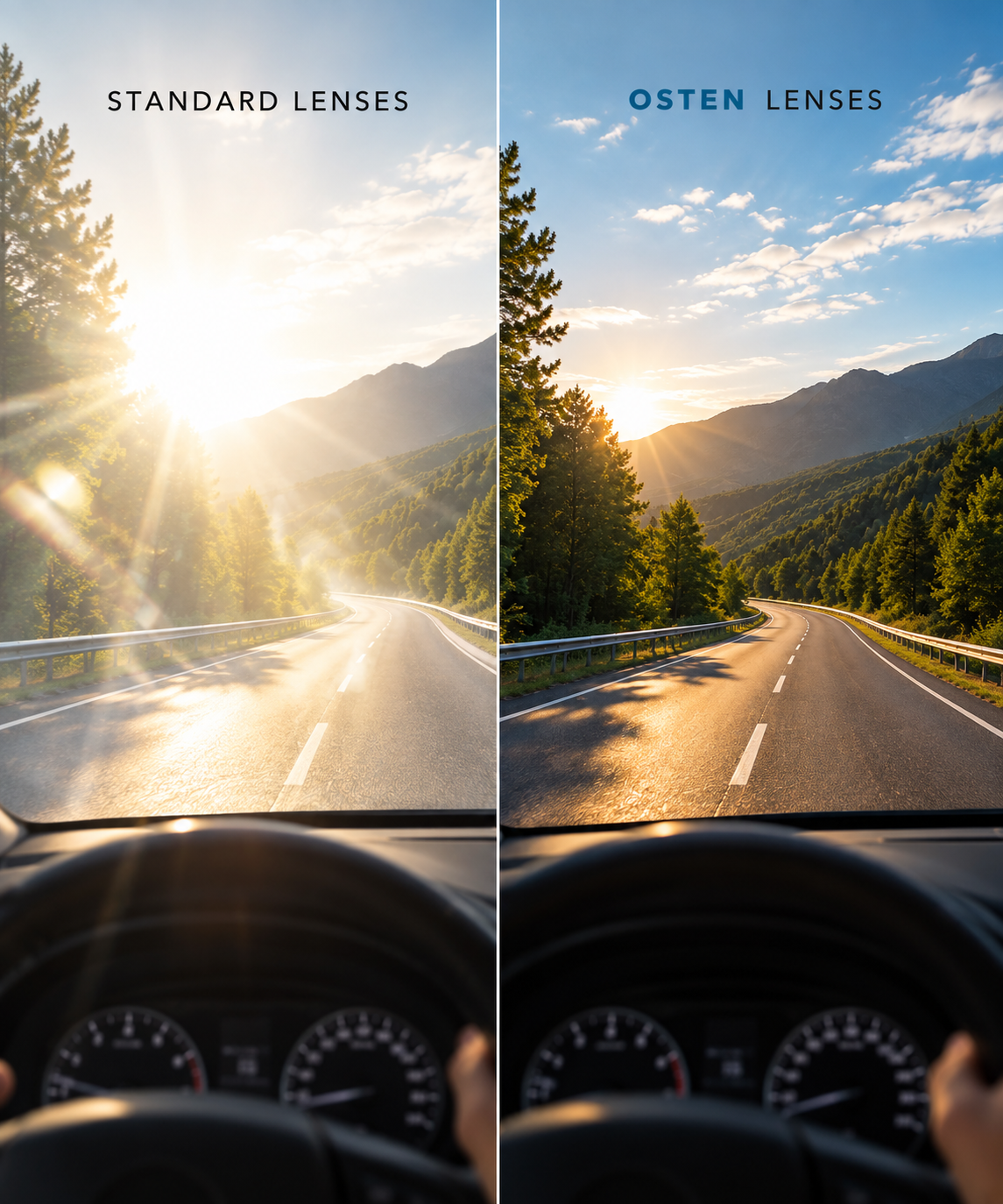 Day driving comparison with OSTEN Polarized lenses
